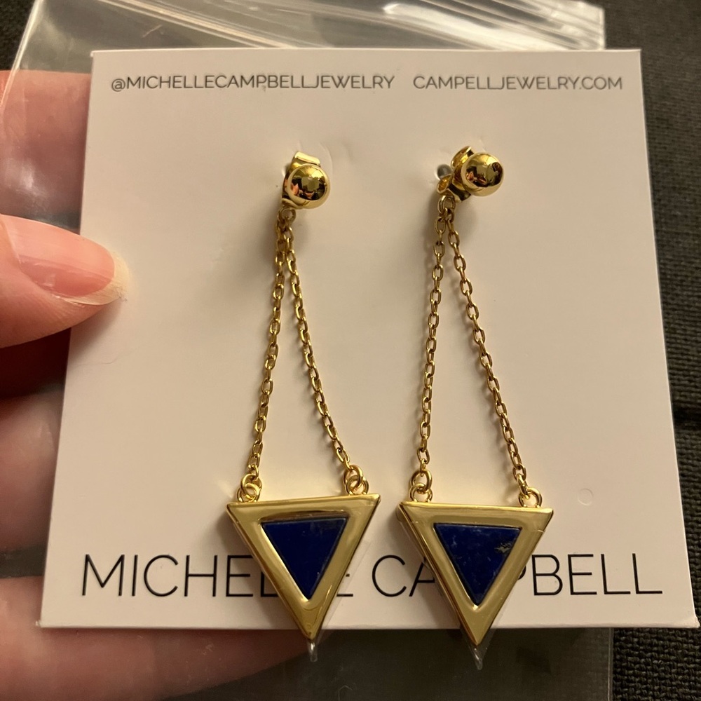 Michelle Campbell Blue Triangle Earrings tri inlay lapis 14k gold plated
